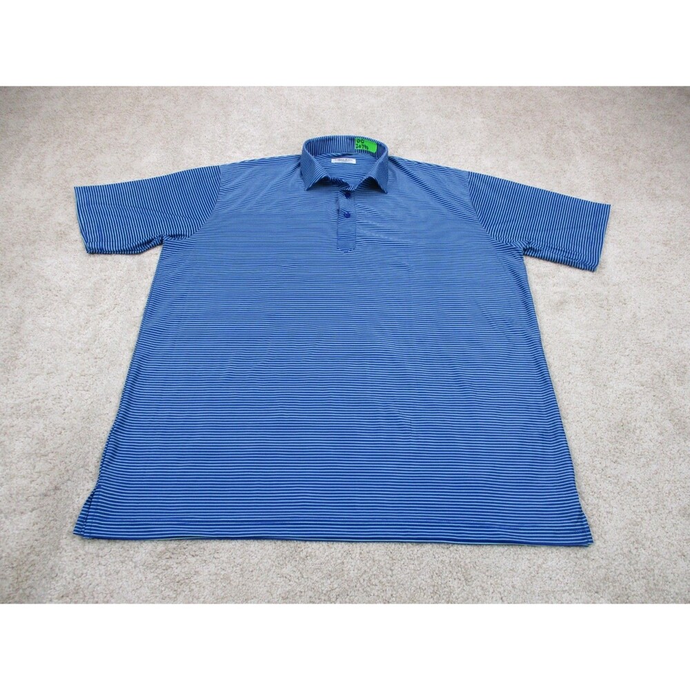 Collars & Co. Polo Shirt Mens XL Featherweight Blue Green Striped Dress Collar